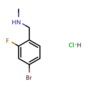 Chemical structure of 1-(4-Bromo-2-fluorophenyl)-N-methylmethanamine hydrochloride , CAS 1280952-49-9, AChemBlock AD281315