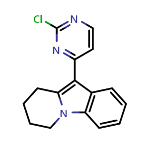 Chemical structure of 10-(2-Chloro-4-pyrimidinyl)-6,7,8,9-tetrahydropyrido[1,2-a]indole , CAS 2035090-53-8, AChemBlock AD281318