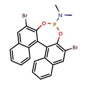 Chemical structure of (11bS)-2,6-Dibromo-N,N-dimethyldinaphtho[2,1-d:1',2'-f][1,3,2]dioxaphosphepin-4-amine , CAS 284472-86-2, AChemBlock AD281328