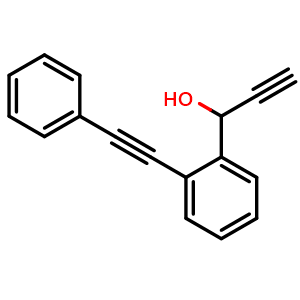 Chemical structure of 1-(2-(Phenylethynyl)phenyl)prop-2-yn-1-ol , CAS 183312-49-4, AChemBlock AD281329