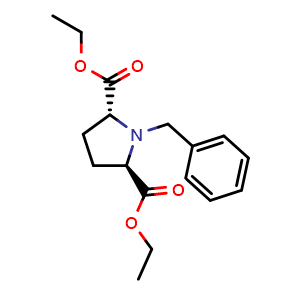 Chemical structure of Diethyl (2R,5R)-1-benzylpyrrolidine-2,5-dicarboxylate , CAS 90365-12-1, AChemBlock AD281337