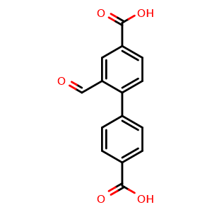 Chemical structure of 2-Formyl-[1,1'-biphenyl]-4,4'-dicarboxylic acid , CAS 1095432-76-0, AChemBlock AD281344