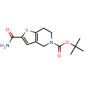 Chemical structure of tert-Butyl 2-carbamoyl-6,7-dihydrothieno[3,2-c]pyridine-5(4H)-carboxylate , CAS 230301-61-8, AChemBlock AD281348