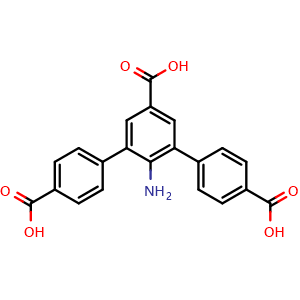Chemical structure of 2'-Amino-[1,1':3',1''-terphenyl]-4,4'',5'-tricarboxylic acid , CAS 1941226-90-9, AChemBlock AD281352