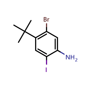 Chemical structure of 5-Bromo-4-(1,1-dimethylethyl)-2-iodobenzenamine , CAS 861858-26-6, AChemBlock AD281353