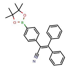 Chemical structure of 3,3-Diphenyl-2-(4-(4,4,5,5-tetramethyl-1,3,2-dioxaborolan-2-yl)phenyl)acrylonitrile , CAS 288105-07-7, AChemBlock AD281358