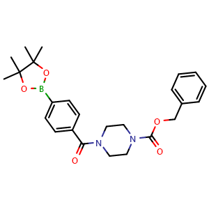 Chemical structure of Benzyl 4-(4-(4,4,5,5-tetramethyl-1,3,2-dioxaborolan-2-yl)benzoyl)piperazine-1-carboxylate , CAS 1630807-07-6, AChemBlock AD281366