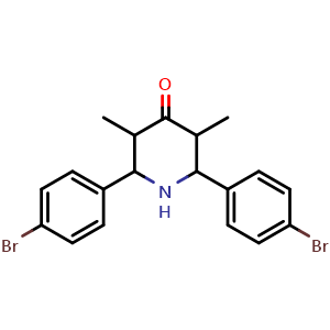 Chemical structure of 2,6-Bis(4-bromophenyl)-3,5-dimethylpiperidin-4-one , CAS 1005124-37-7, AChemBlock AD281370