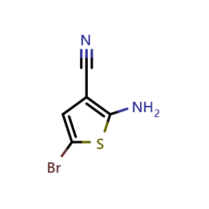 Chemical structure of 2-Amino-5-bromothiophene-3-carbonitrile , CAS 1312362-19-8, AChemBlock AD281372