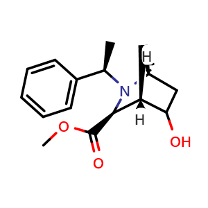 Chemical structure of Methyl (1S,3S,4S)-5-hydroxy-2-[(1R)-1-phenylethyl]-2-azabicyclo[2.2.1]heptane-3-carboxylate , CAS 2850365-91-0, AChemBlock AD281379