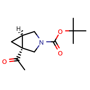 Chemical structure of tert-Butyl (1R,5R)-1-acetyl-3-azabicyclo[3.1.0]hexane-3-carboxylate , CAS 2703749-36-2, AChemBlock AD281382