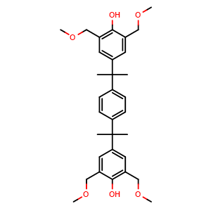 Chemical structure of 4,4'-(1,4-Phenylenebis(propane-2,2-diyl))bis(2,6-bis(methoxymethyl)phenol) , CAS 1802709-78-9, AChemBlock AD281391