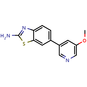 Chemical structure of 6-(5-Methoxypyridin-3-yl)-1,3-benzothiazol-2-amine , CAS 1244060-27-2, AChemBlock AD281396