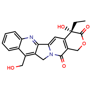 Chemical structure of (S)-4-Ethyl-4-hydroxy-11-(hydroxymethyl)-1,12-dihydro-14H-pyrano[3',4':6,7]indolizino[1,2-b]quinoline-3,14(4H)-dione , CAS 78287-14-6, AChemBlock AD281399