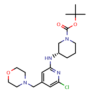 Chemical structure of tert-Butyl (S)-3-((6-chloro-4-(morpholinomethyl)pyridin-2-yl)amino)piperidine-1-carboxylate , CAS 2437300-95-1, AChemBlock AD281400