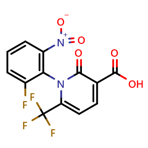 Chemical structure of 1-(2-Fluoro-6-nitrophenyl)-1,2-dihydro-2-oxo-6-(trifluoromethyl)-3-pyridinecarboxylic acid , CAS 2714525-67-2, AChemBlock AD281401
