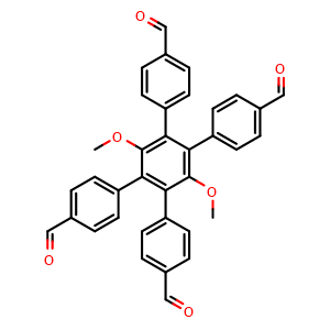 Chemical structure of 4',5'-Bis(4-formylphenyl)-3',6'-dimethoxy-[1,1':2',1''-terphenyl]-4,4''-dicarbaldehyde , CAS 2641225-00-3, AChemBlock AD281406