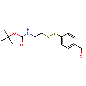 Chemical structure of tert-Butyl (2-((4-(hydroxymethyl)phenyl)disulfaneyl)ethyl)carbamate , CAS 2576471-54-8, AChemBlock AD281412
