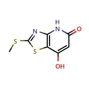 Chemical structure of 7-Hydroxy-2-(methylthio)thiazolo[4,5-b]pyridin-5(4H)-one , CAS 70604-07-8, AChemBlock AD281414