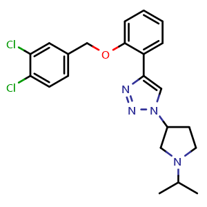 Chemical structure of 4-[2-[(3,4-Dichlorophenyl)methoxy]phenyl]-1-[1-(1-methylethyl)-3-pyrrolidinyl]-1H-1,2,3-triazole , CAS 1453202-26-0, AChemBlock AD281416