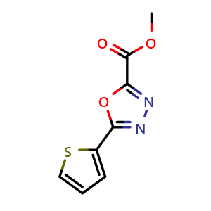 Chemical structure of Methyl 5-(thiophen-2-yl)-1,3,4-oxadiazole-2-carboxylate , CAS 35403-82-8, AChemBlock AD281426