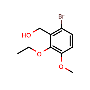 Chemical structure of (6-Bromo-2-ethoxy-3-methoxyphenyl)methanol , CAS 1427028-39-4, AChemBlock AD281436