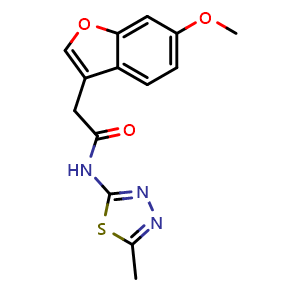 Chemical structure of 2-(6-Methoxybenzofuran-3-yl)-N-(5-methyl-1,3,4-thiadiazol-2-yl)acetamide , CAS 848066-61-5, AChemBlock AD281441