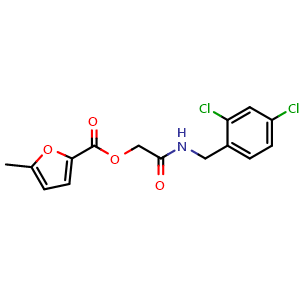 Chemical structure of 2-((2,4-Dichlorobenzyl)amino)-2-oxoethyl 5-methylfuran-2-carboxylate , CAS 868269-48-1, AChemBlock AD281442