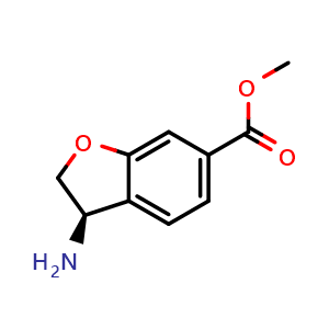 Chemical structure of Methyl (3R)-3-amino-2,3-dihydro-6-benzofurancarboxylate , CAS 1272730-86-5, AChemBlock AD281446