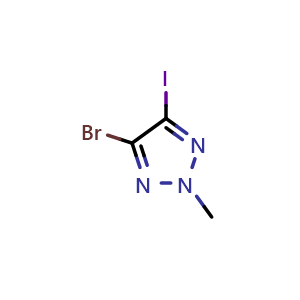 Chemical structure of 4-Bromo-5-iodo-2-methyl-2H-1,2,3-triazole , CAS 1415030-33-9, AChemBlock AD281448