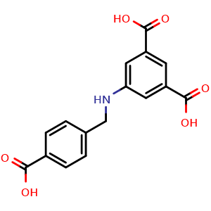 Chemical structure of 5-((4-Carboxybenzyl)amino)isophthalic acid , CAS 1309853-81-3, AChemBlock AD281450