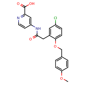 Chemical structure of 4-[[2-[5-Chloro-2-[(4-methoxyphenyl)methoxy]phenyl]acetyl]amino]-2-pyridinecarboxylic acid , CAS 2367647-08-1, AChemBlock AD281453
