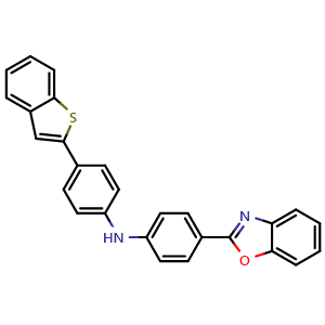 Chemical structure of 4-Benzo[b]thien-2-yl-N-[4-(2-benzoxazolyl)phenyl]benzenamine , CAS 2756439-73-1, AChemBlock AD281459
