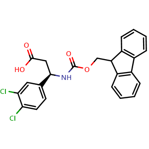Chemical structure of (R)-3-((((9H-Fluoren-9-yl)methoxy)carbonyl)amino)-3-(3,4-dichlorophenyl)propanoic acid , CAS 1260593-14-3, AChemBlock AD281480