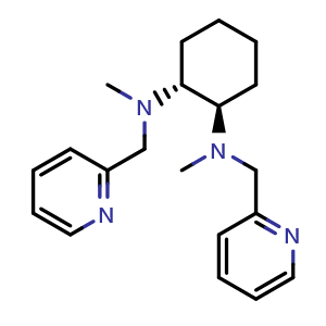 Chemical structure of rel-(1R,2R)-N1,N2-Dimethyl-N1,N2-bis(pyridin-2-ylmethyl)cyclohexane-1,2-diamine , CAS 515124-12-6, AChemBlock AD281482