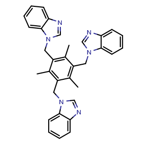Chemical structure of 1,1',1''-((2,4,6-Trimethylbenzene-1,3,5-triyl)tris(methylene))tris(1H-benzo[d]imidazole) , CAS 325125-64-2, AChemBlock AD281483