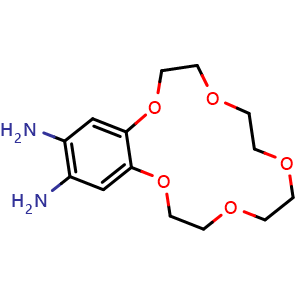 Chemical structure of 2,3,5,6,8,9,11,12-Octahydrobenzo[b][1,4,7,10,13]pentaoxacyclopentadecine-15,16-diamine , CAS 102818-74-6, AChemBlock AD281484