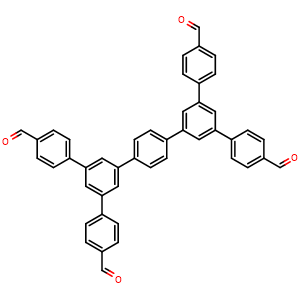 Chemical structure of 5',5'''-Bis(4-formylphenyl)-[1,1':3',1'':4'',1''':3''',1''''-quinquephenyl]-4,4''''-dicarbaldehyde , CAS 2417655-42-4, AChemBlock AD281488
