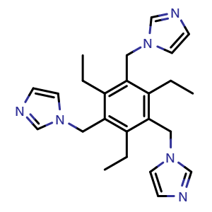 Chemical structure of 1,1',1''-((2,4,6-Triethylbenzene-1,3,5-triyl)tris(methylene))tris(1H-imidazole) , CAS 954111-58-1, AChemBlock AD281491