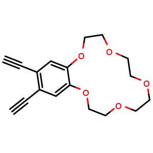 Chemical structure of 15,16-Diethynyl-2,3,5,6,8,9,11,12-octahydrobenzo[b][1,4,7,10,13]pentaoxacyclopentadecine , CAS 680573-26-6, AChemBlock AD281513