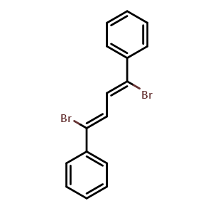 Chemical structure of (1Z,3Z)-1,4-Dibromo-1,4-diphenylbuta-1,3-diene , CAS 55373-68-7, AChemBlock AD281516