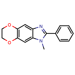 Chemical structure of 1-Methyl-2-phenyl-6,7-dihydro-1H-[1,4]dioxino[2',3':4,5]benzo[1,2-d]imidazole , CAS 1504688-18-9, AChemBlock AD281518