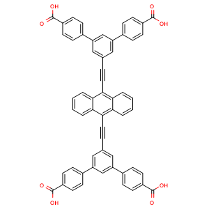 Chemical structure of 5',5''''-(Anthracene-9,10-diylbis(ethyne-2,1-diyl))bis(([1,1':3',1''-terphenyl]-4,4''-dicarboxylic acid)) , CAS 2971723-83-6, AChemBlock AD281521