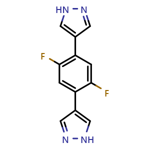 Chemical structure of 4,4'-(2,5-Difluoro-1,4-phenylene)bis(1H-pyrazole) , CAS 2044270-06-4, AChemBlock AD281525