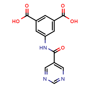 Chemical structure of 5-(Pyrimidine-5-carboxamido)isophthalic acid , CAS 1973826-31-1, AChemBlock AD281530