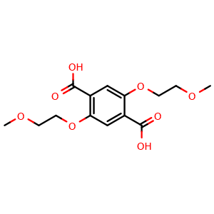 Chemical structure of 2,5-Bis(2-methoxyethoxy)terephthalic acid , CAS 1265529-85-8, AChemBlock AD281531