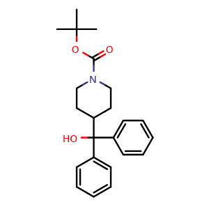 Chemical structure of tert-Butyl 4-(hydroxydiphenylmethyl)piperidine-1-carboxylate , CAS 164650-64-0, AChemBlock AD281536