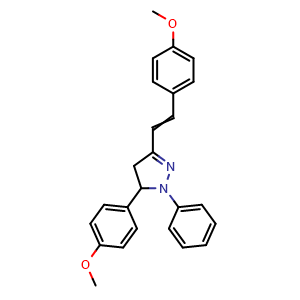 Chemical structure of 4,5-Dihydro-5-(4-methoxyphenyl)-3-[2-(4-methoxyphenyl)ethenyl]-1-phenyl-1H-pyrazole , CAS 2256-18-0, AChemBlock AD281540