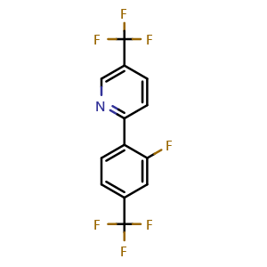 Chemical structure of 2-[2-Fluoro-4-(trifluoromethyl)phenyl]-5-(trifluoromethyl)pyridine , CAS 2144825-54-5, AChemBlock AD281544
