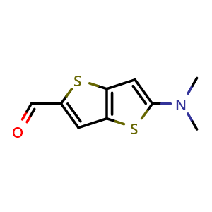 Chemical structure of 5-(Dimethylamino)thieno[3,2-b]thiophene-2-carbaldehyde , CAS 2174115-02-5, AChemBlock AD281545